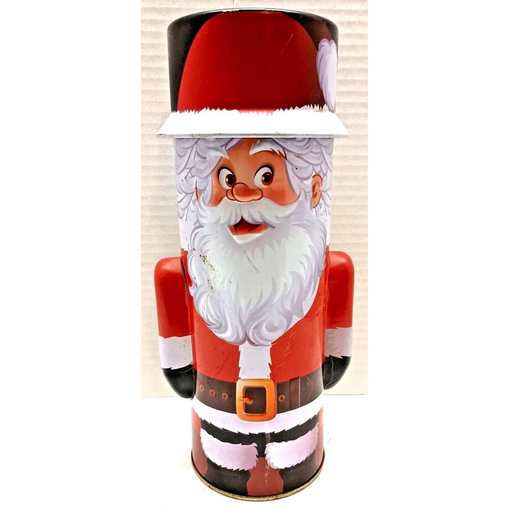 HOUDINI® Holiday Christmas Tin Metal Santa Claus Coin Bank Canister 9.75"T